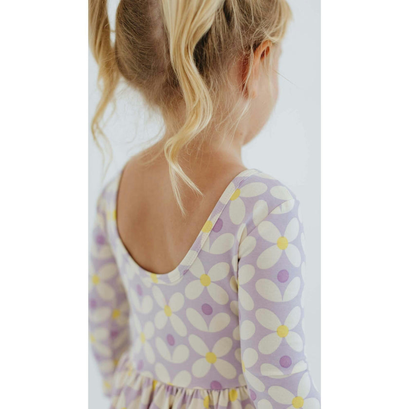 3/4 Sleeve Twirl Dress in Pale Purple Petals