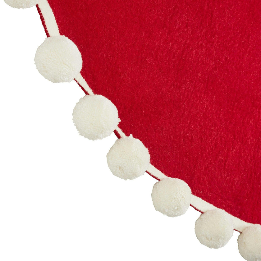Handmade Christmas Tree Skirt Felt - Pom Poms Red 63" / 72"