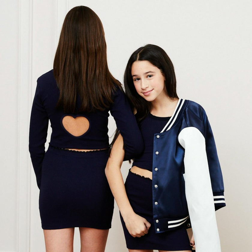 Sloane Navy Long Sleeve Heart Cut Out Ribbed Top