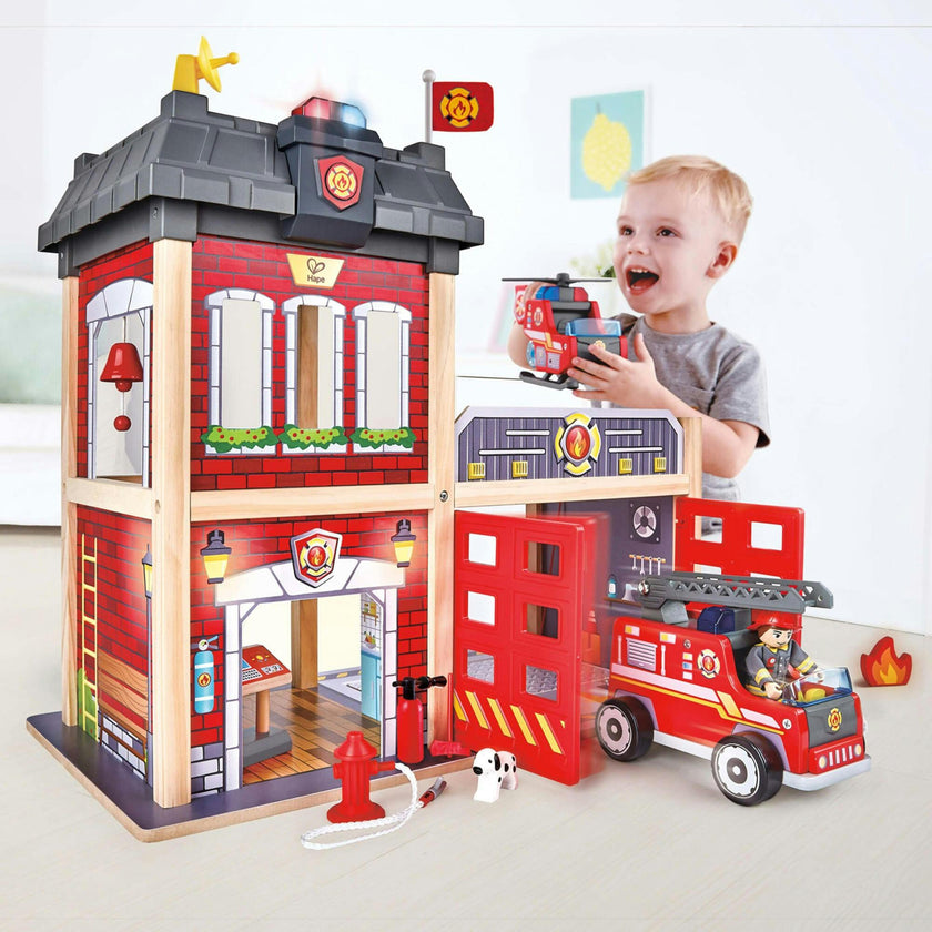 City Fire Station Dollhouse Wooden Playset