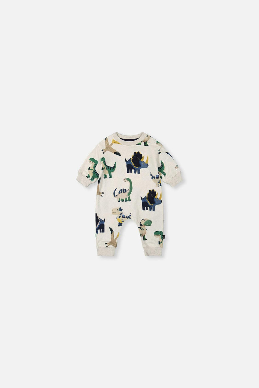 Baby Fleece Jumpsuit Beige Dinosaur Print