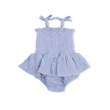 Solid Muslin Blue Blizzard - Smocked Bubble with Skirt
