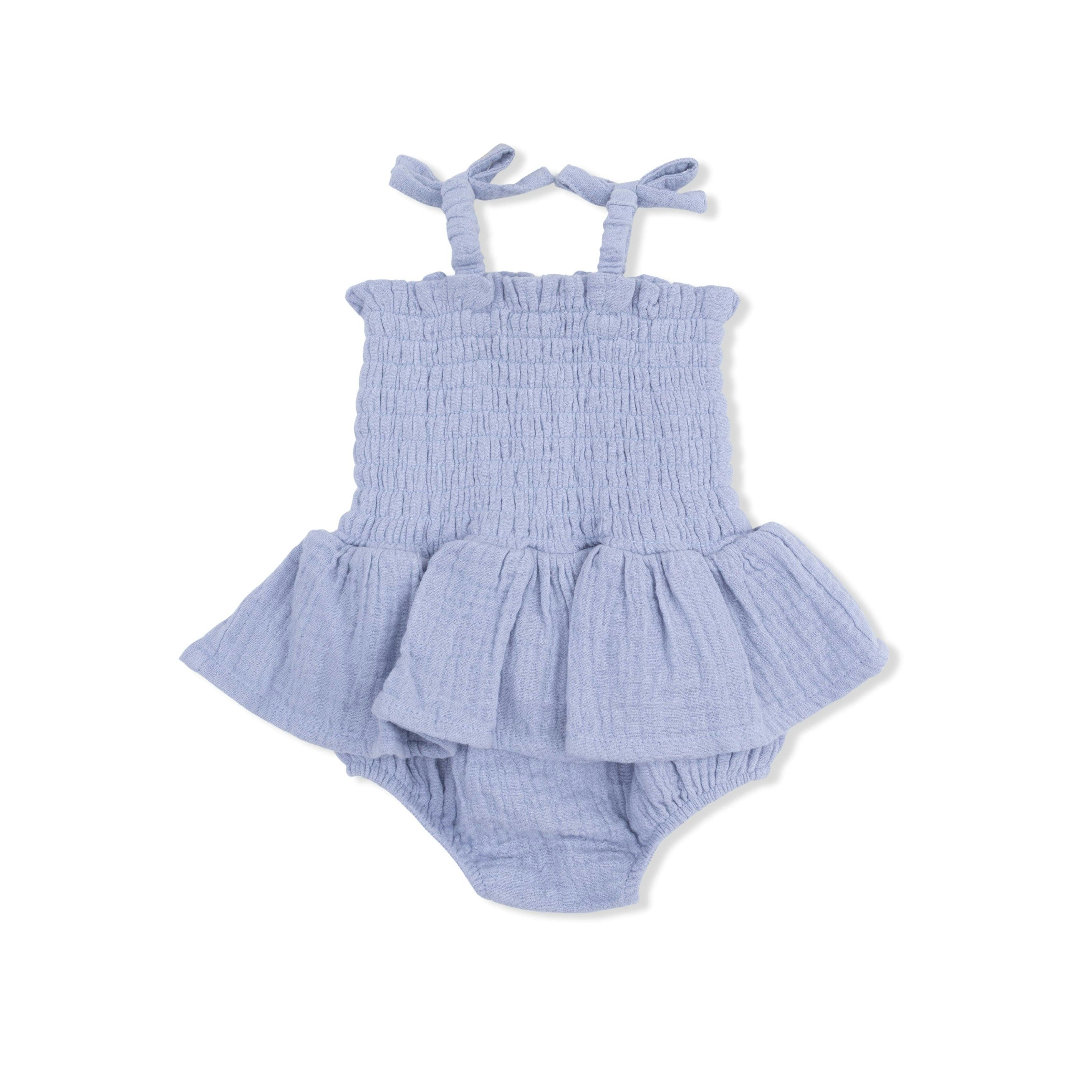 Solid Muslin Blue Blizzard - Smocked Bubble with Skirt