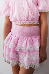 Gemma Pink Heart Smocked Ruffle Mini Skirt