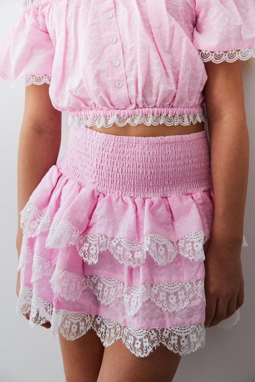 Gemma Pink Heart Smocked Ruffle Mini Skirt