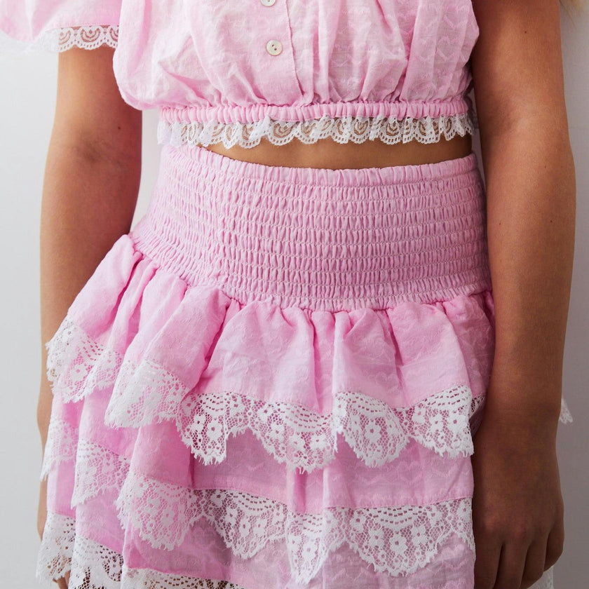Gemma Pink Heart Smocked Ruffle Mini Skirt