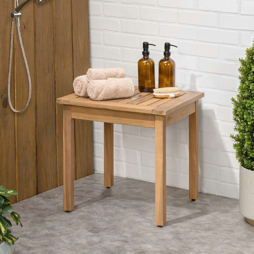 Archer 18.9" Modern Classic Square Slatted Solid Acacia Wood Indoor/Outdoor Adirondack Side Table