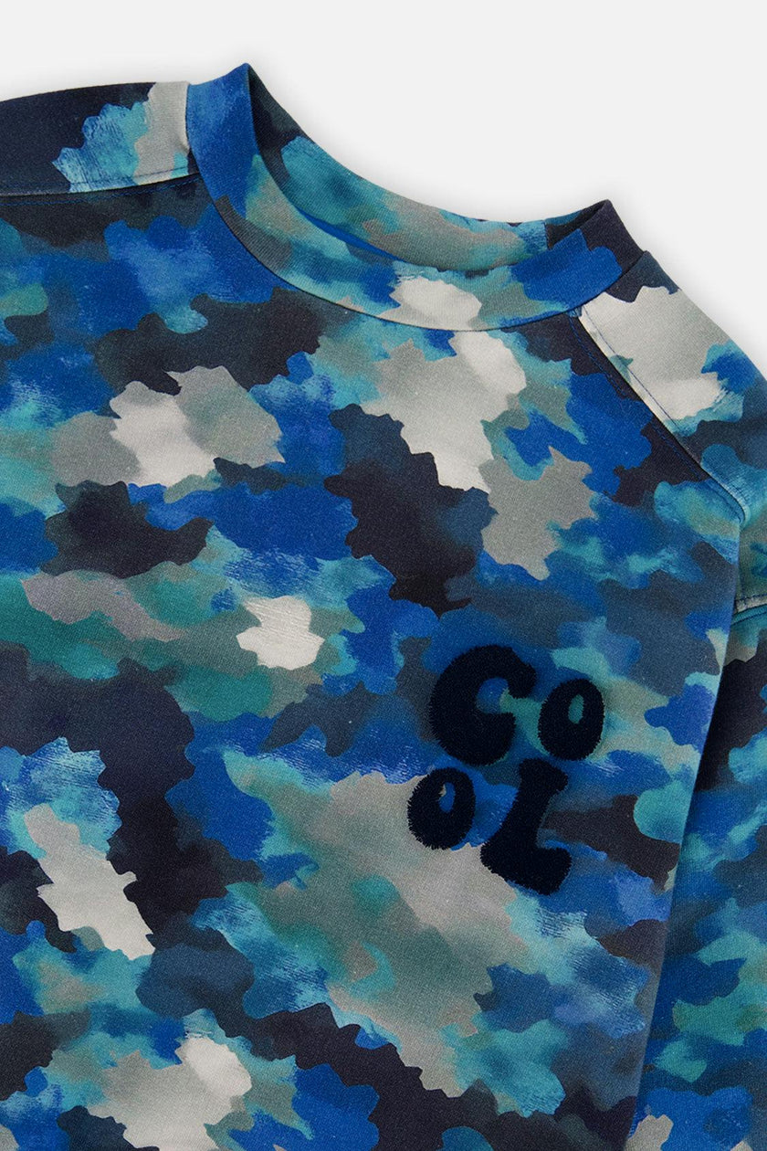 Fleece Sweatshirt Blue and Grey Camouflage