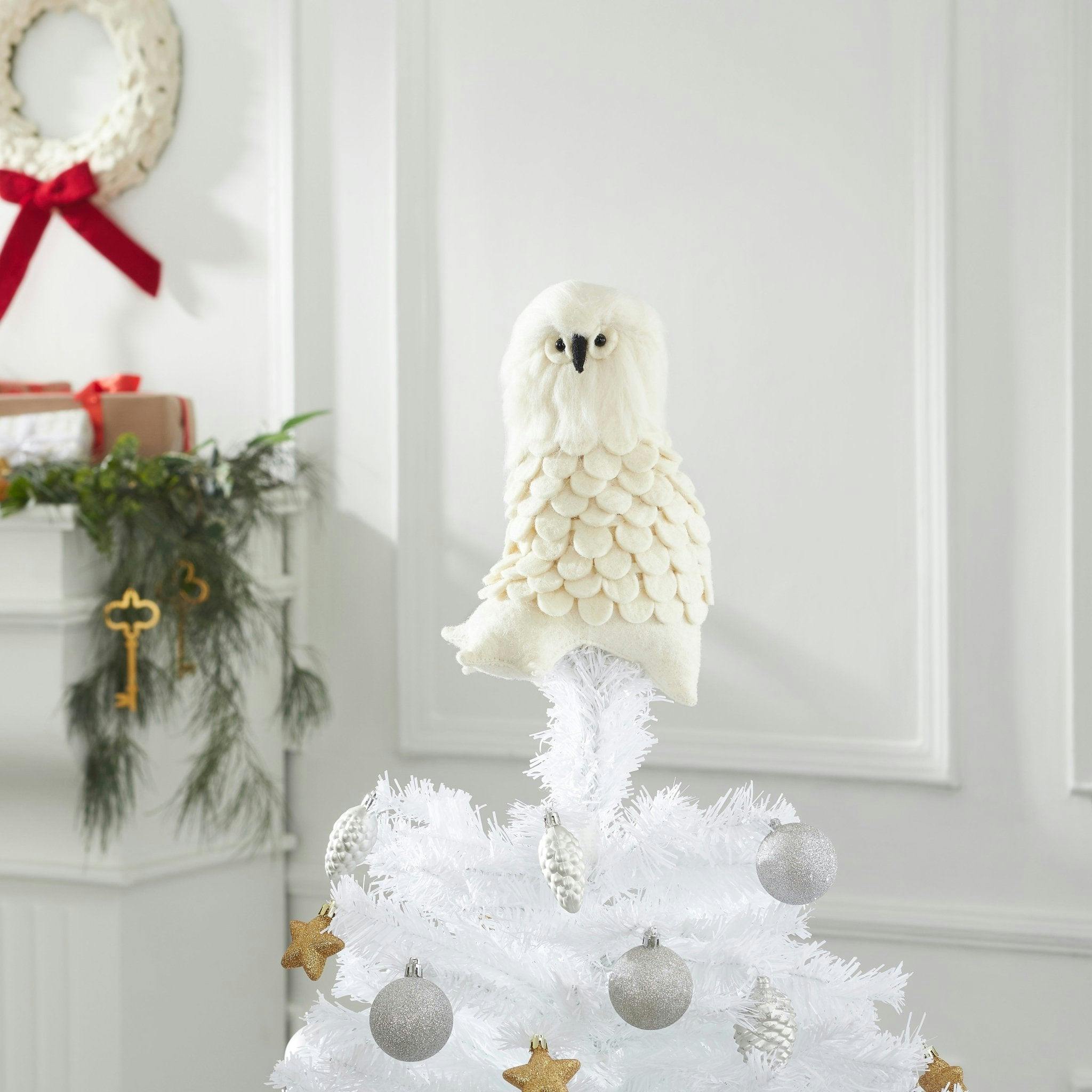 Snowy Owl Handmade Hand Felted Wool Christmas Tree Topper Arcadia Home