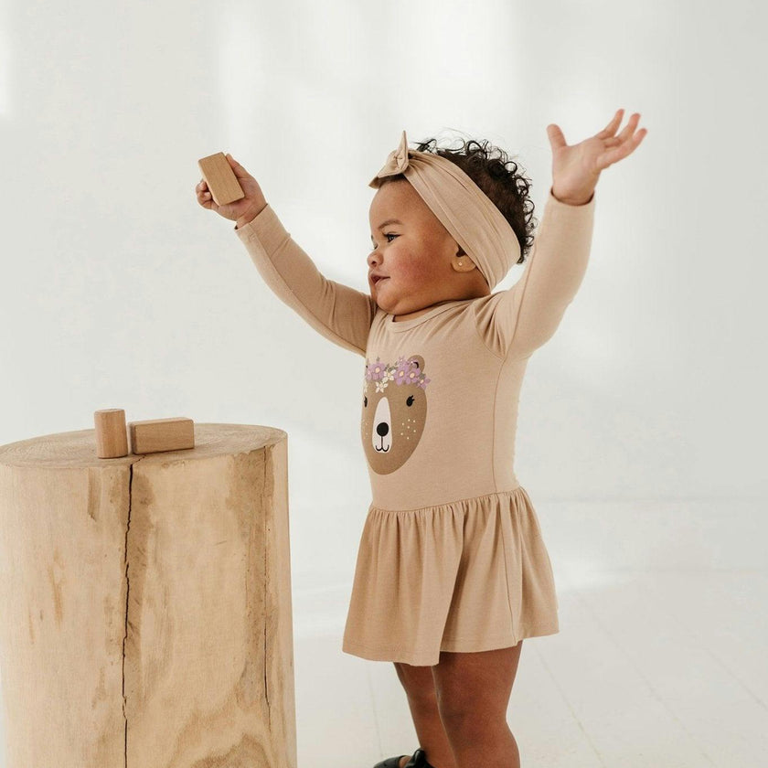 Girl's Bodysuit Dress Set Winter Floral