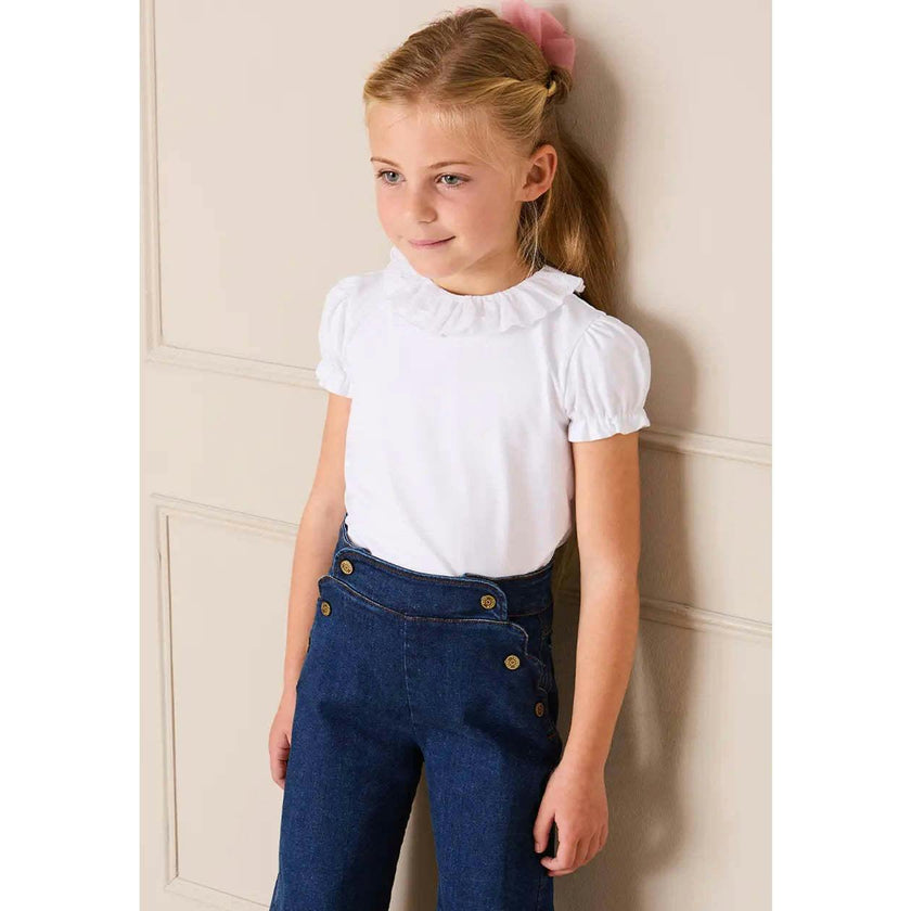 Broderie Anglaise Frill Collar Top in White (2-12yrs)