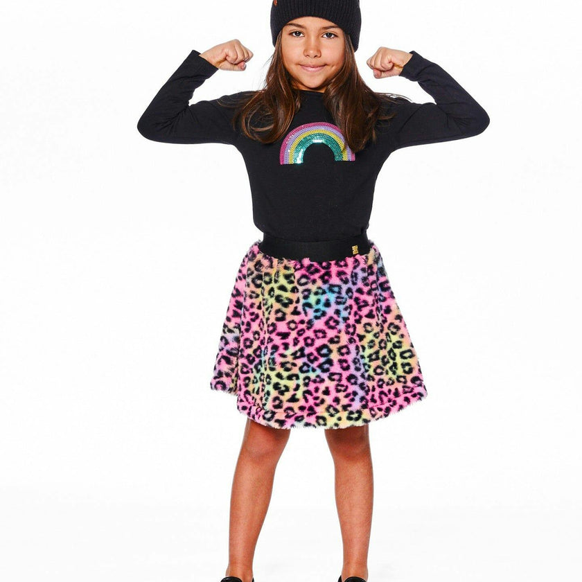 Faux Fur Skirt Multicolor Leopard
