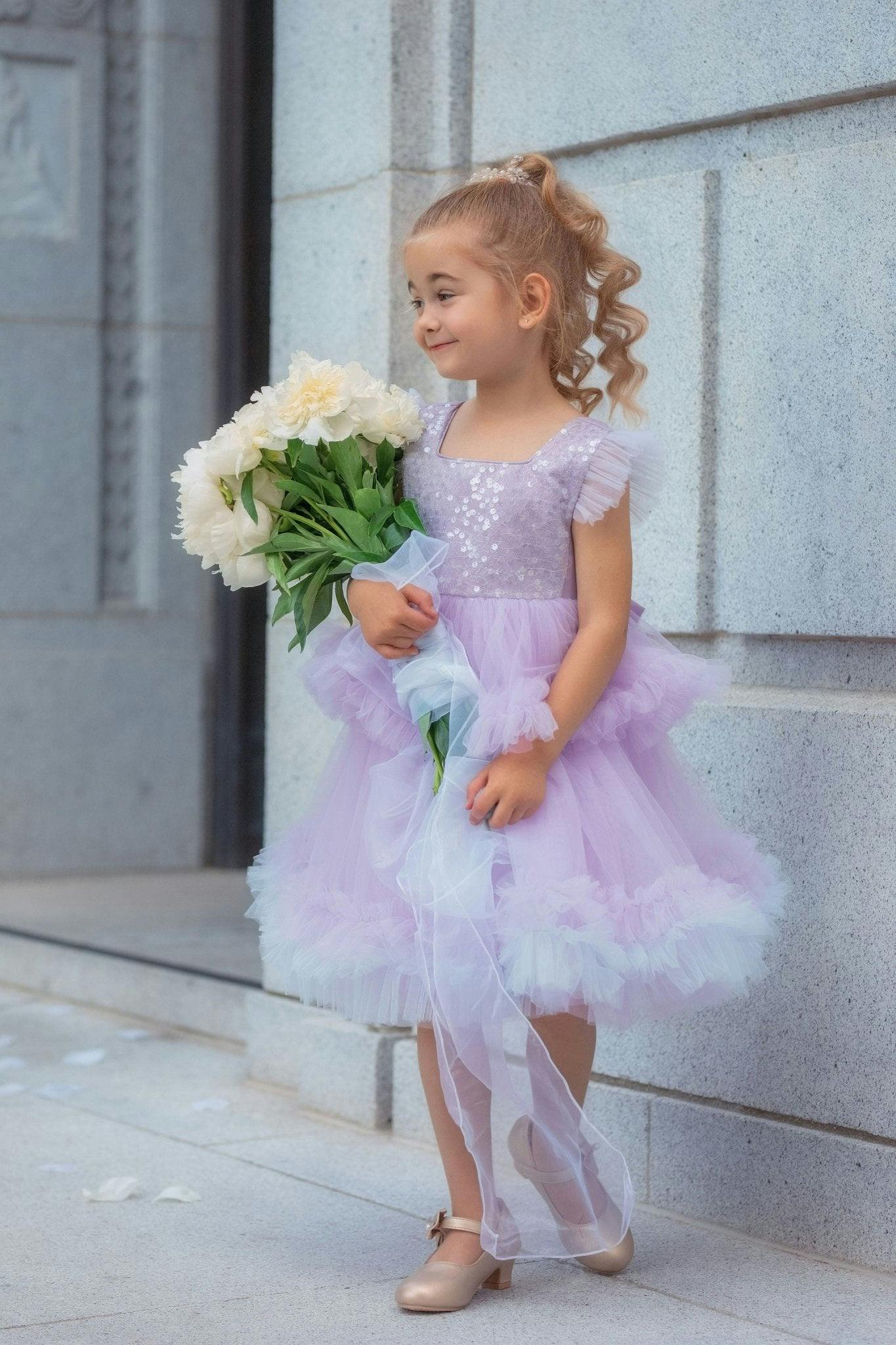 Lilac Fairy Twirl Sequin Tulle Birthday Dress for Girls