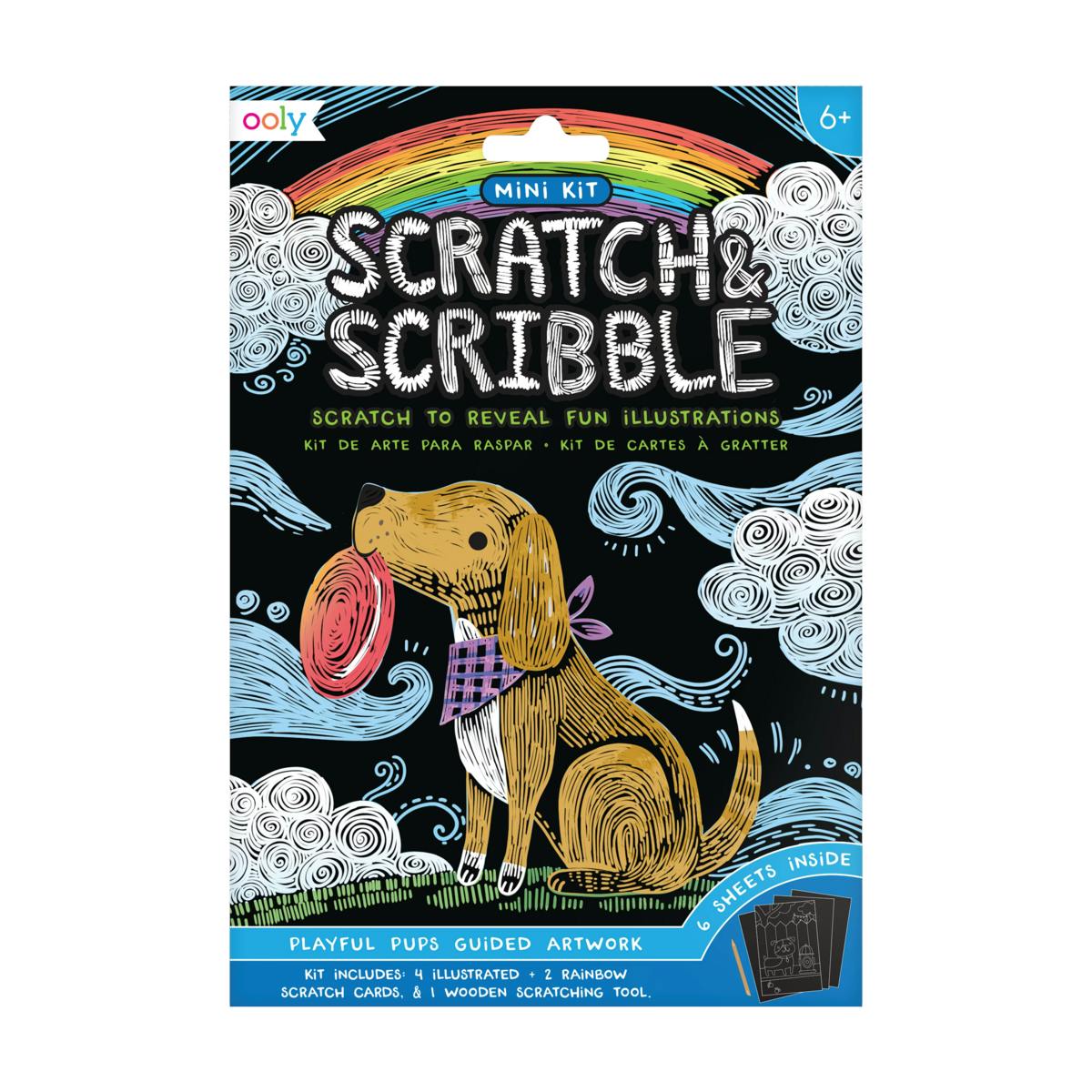 Scratch and Scribble Mini Scratch Art Kit - Playful Pups - 6 Cards