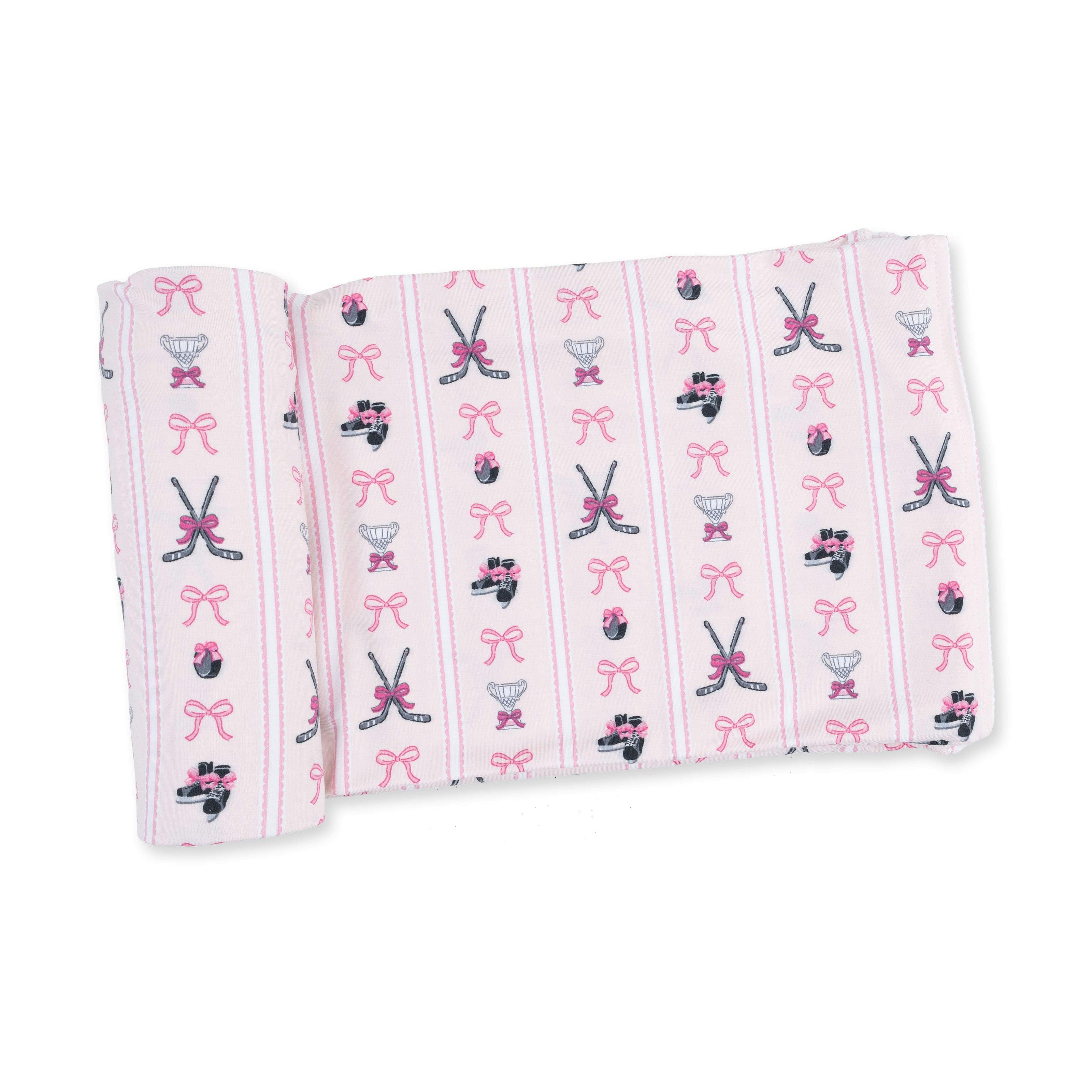 Megan's Bowtiful Hockey Stripe - Swaddle Blanket