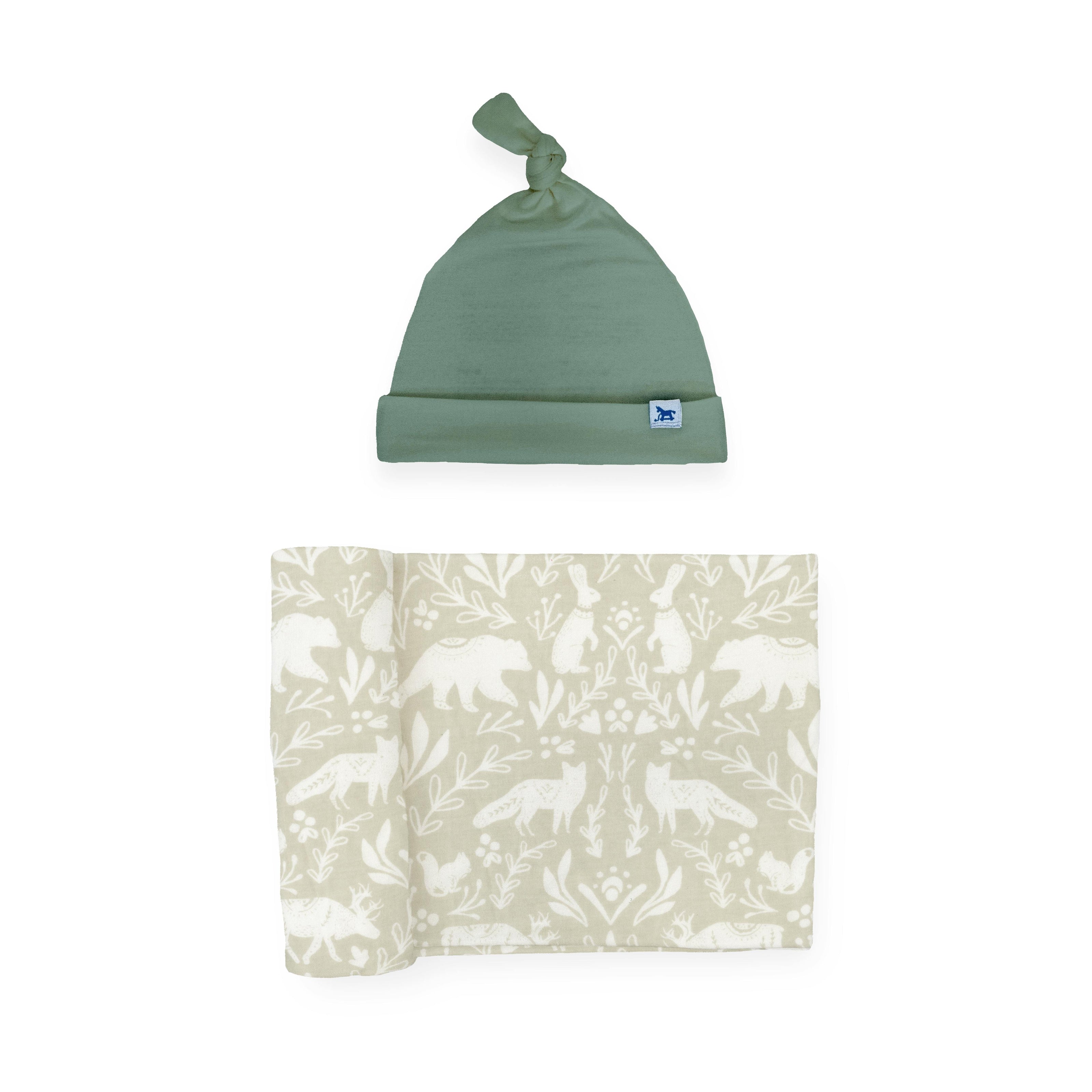 Stretch Knit Swaddle and Hat Set - Folk Fauna