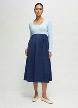 Long Sleeve Knit to Woven Maternity Nursing Midi Dress