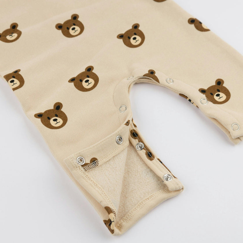 Teddy Face One Button Romper French Terry