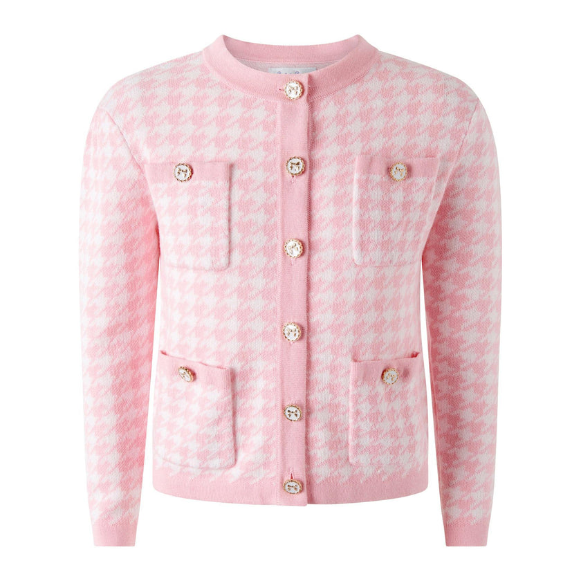 Pink Houndstooth Cardigan