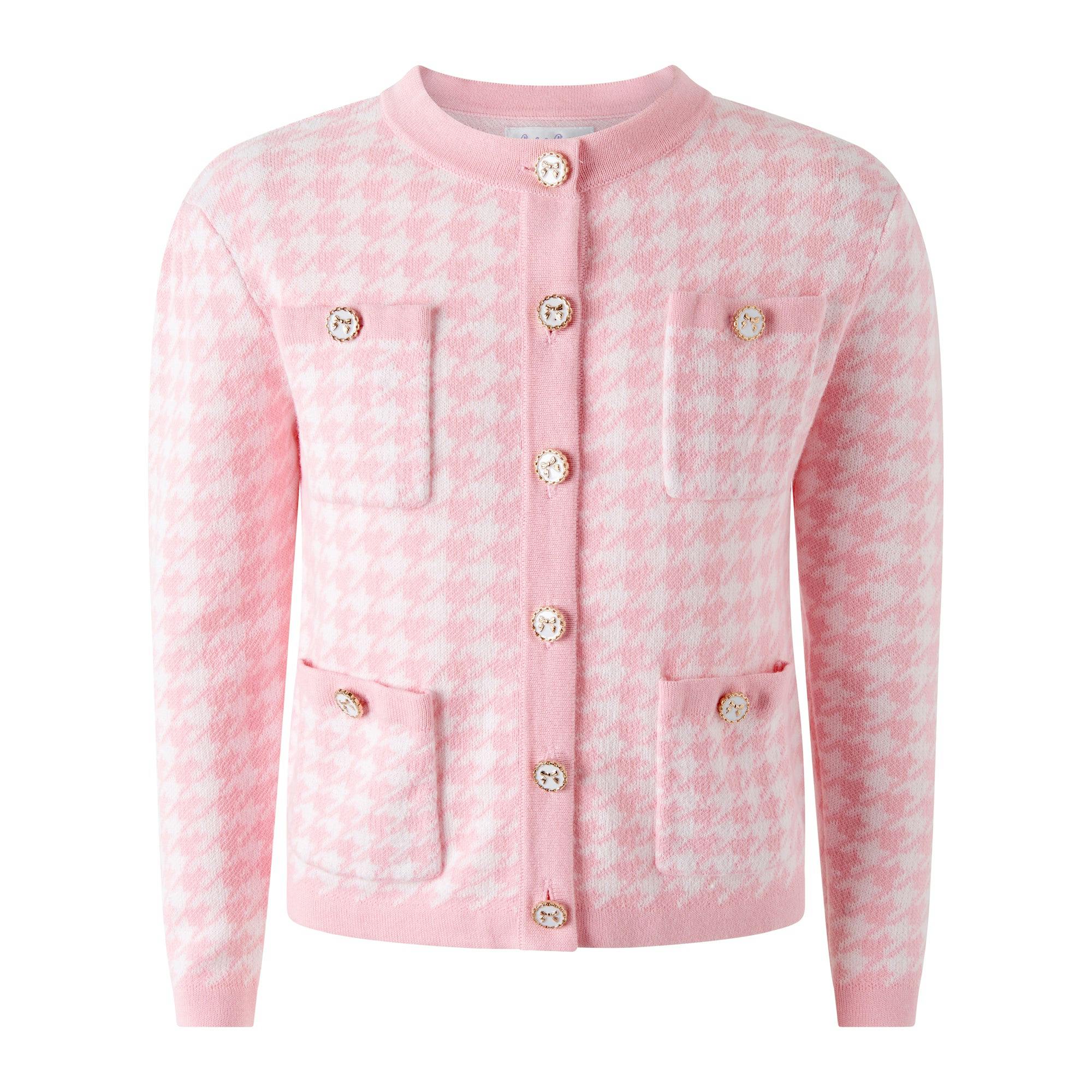 Pink Houndstooth Cardigan