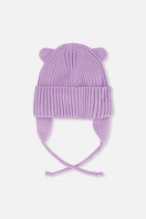 Baby Knit Hat With Strings Lavender