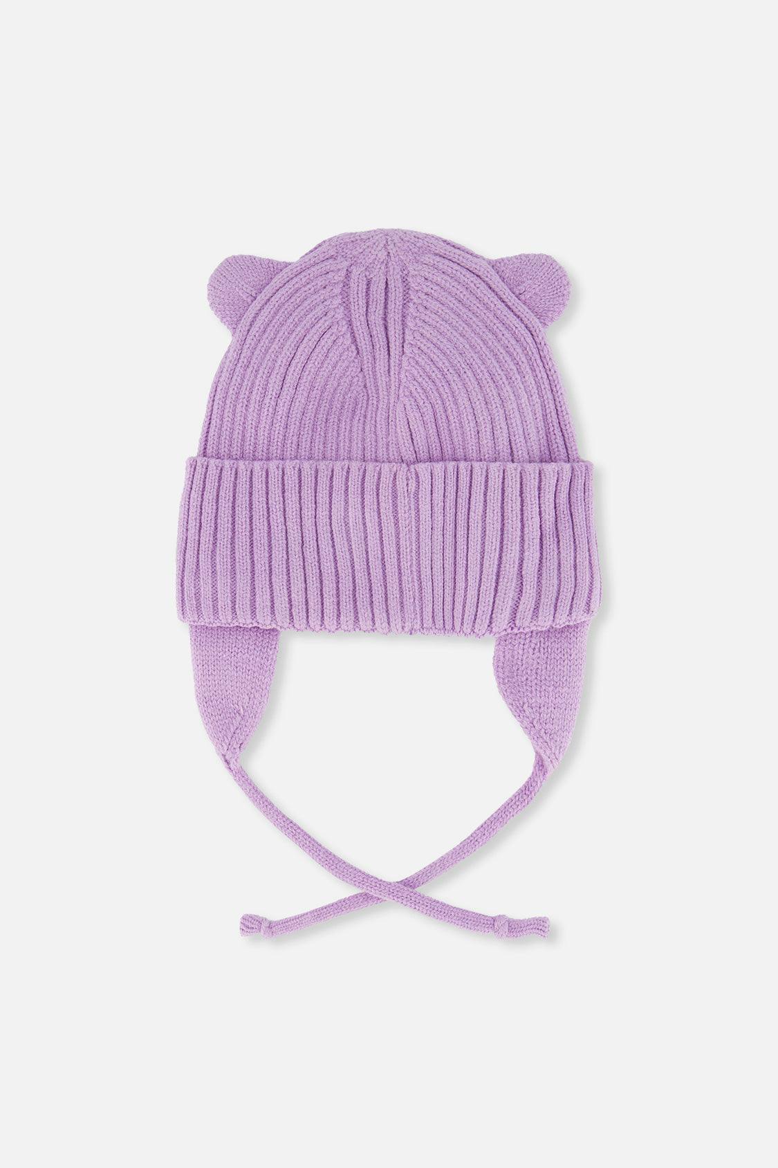 Baby Knit Hat With Strings Lavender