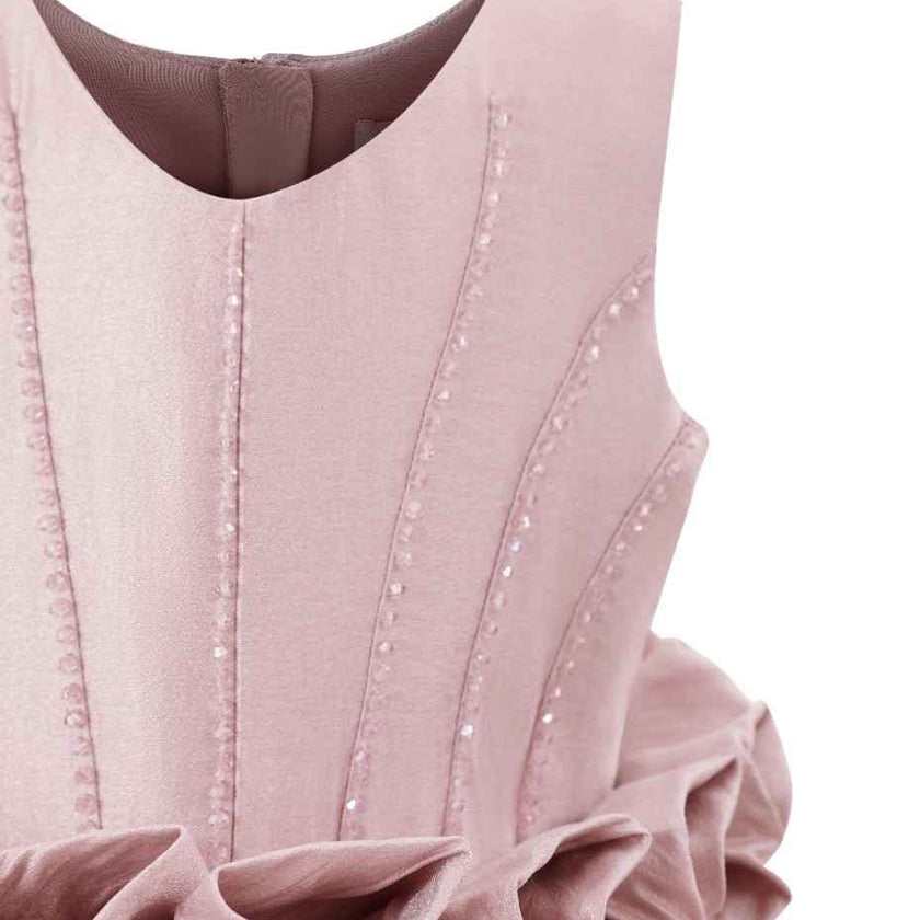 Purple Luminara Ruffle Waist Formal Dress