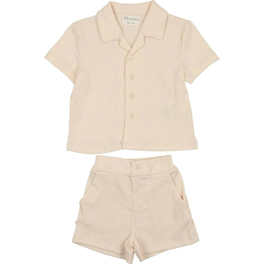 Boys Printed Gauze Collared Shirt & Short Set