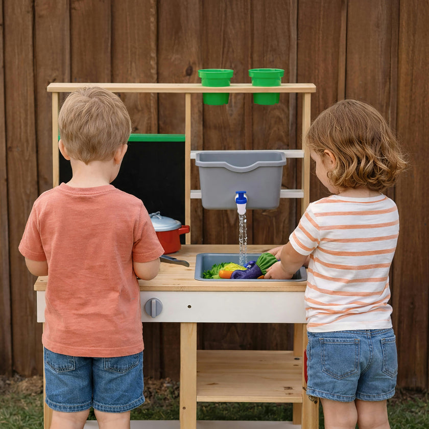 Clover Wooden Mud Kitchen with Water Station and Chalkboard