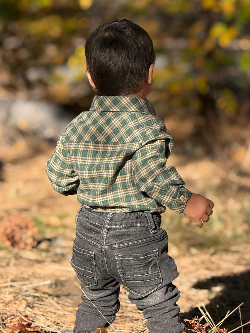 JASPER Green/Yellow Washed Plaid Woven Onesie