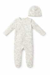 All Over Floral and Mushroom Print Onesie With Hat
