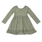 Girls Ribbed Ballet Dress in Evergreen