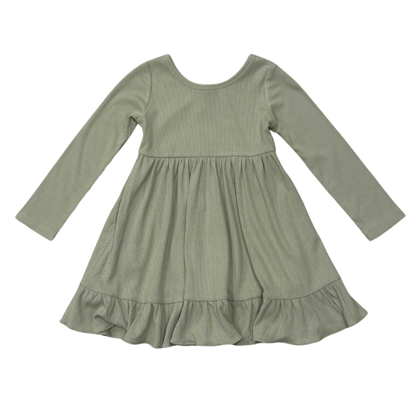 Girls Ribbed Ballet Dress in Evergreen