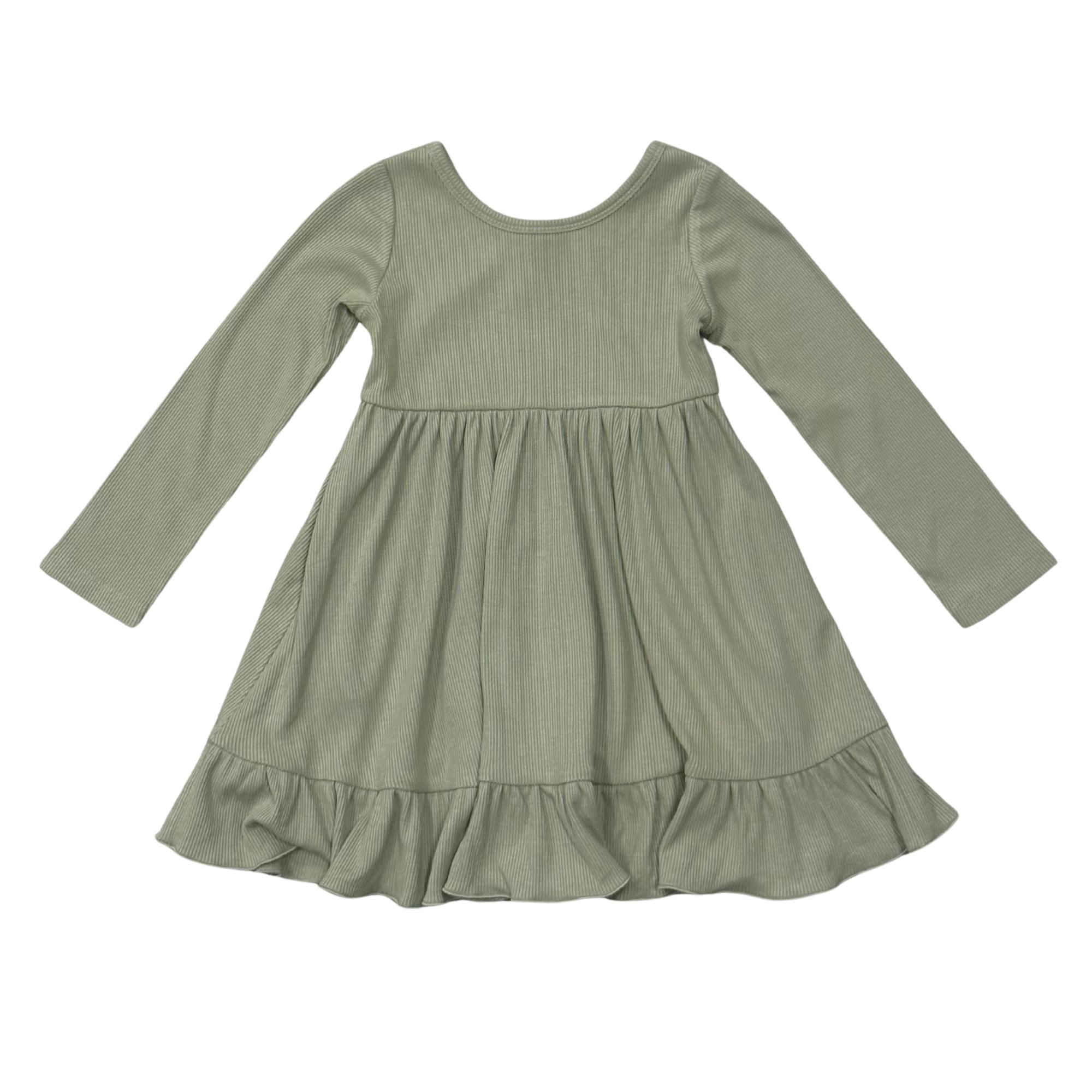 Girls Ribbed Ballet Dress in Evergreen