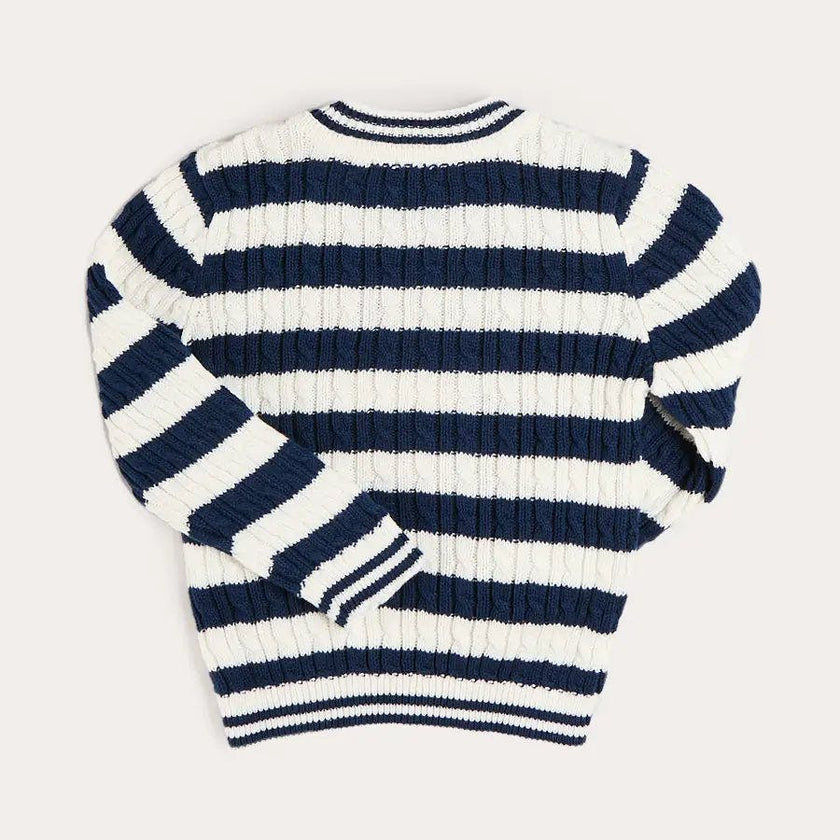Anchor Motif Cable Knit Sailor Stripe Jumper in Navy (12mths- 10yrs)