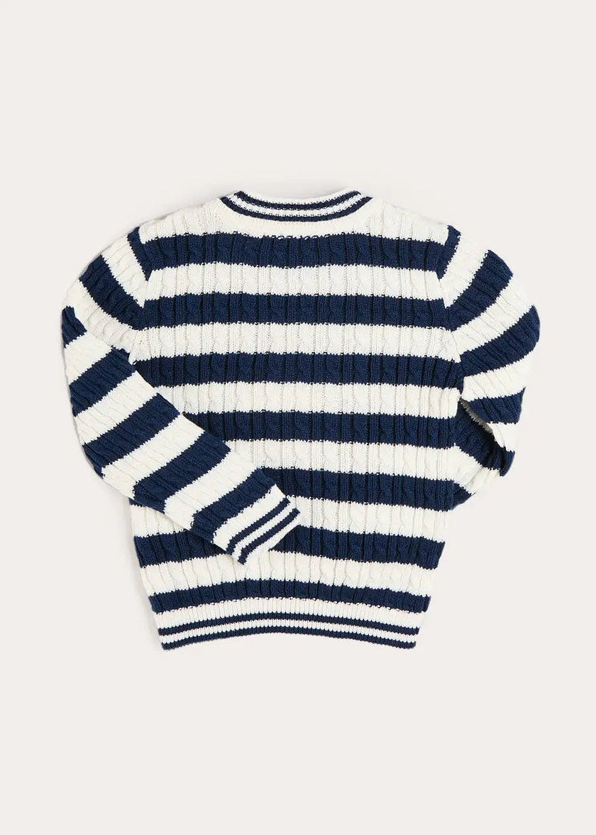 Anchor Motif Cable Knit Sailor Stripe Jumper in Navy (12mths- 10yrs)