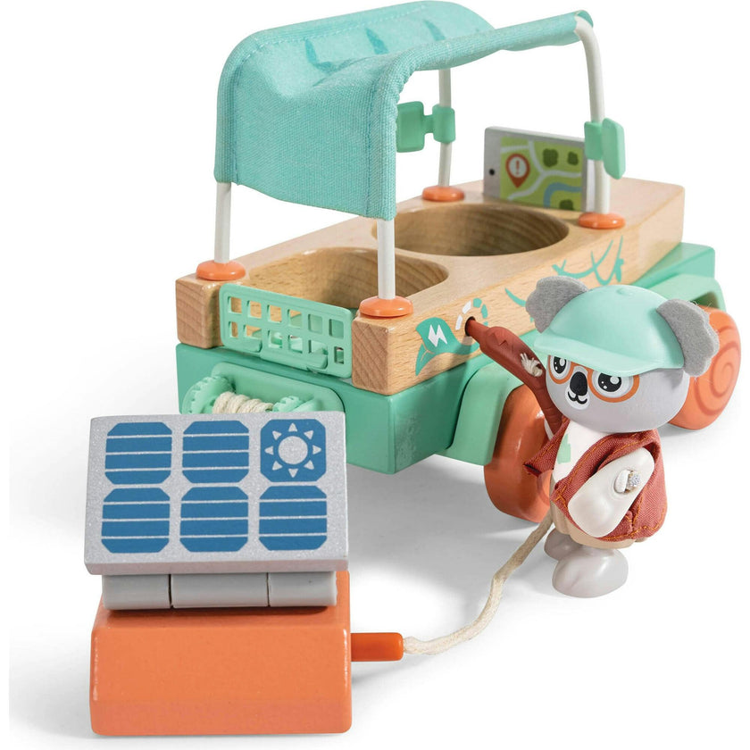 Hape: Solar Offroad Adventure - 11pc Wooden Nature & Hazard Toy Car