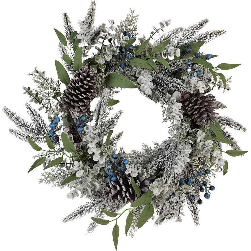 Un-Lit Decorated Rattan Wreath with Blueberries