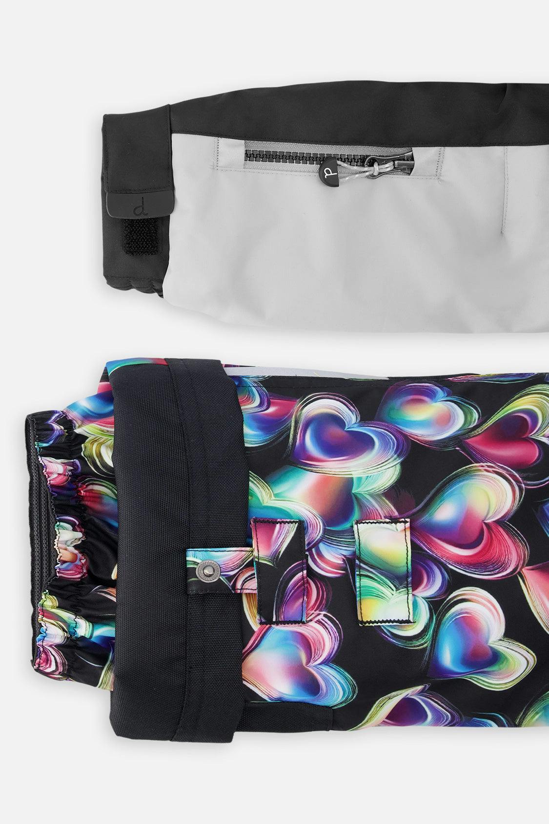 Two Piece Play Snowsuit Black, Blue And Pink Colorblock With Heart Print Pants