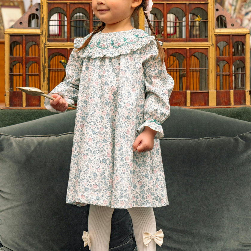 Yse Blue Floral Long Sleeve Bishop Dress