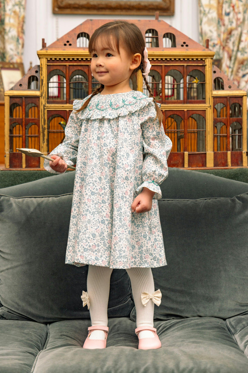 Yse Blue Floral Long Sleeve Bishop Dress