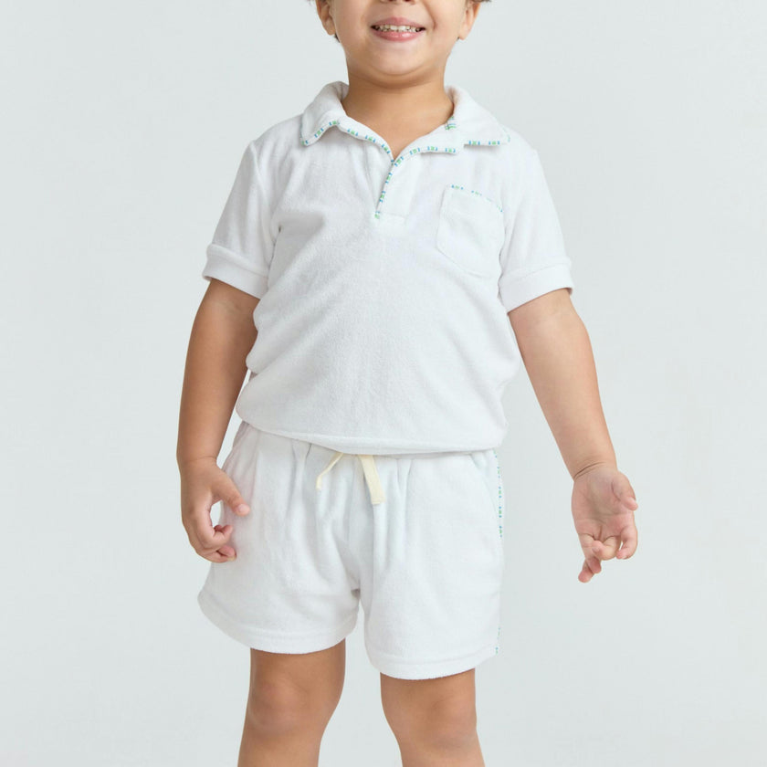 boys shell white french terry short