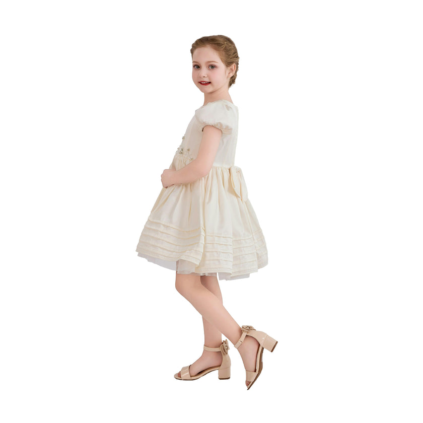 Ivory Vistaine Floral-Embroidered Pleated Dress