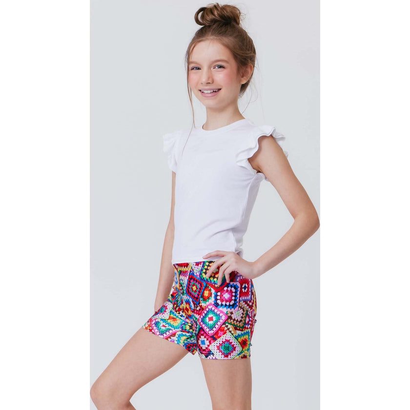 Girls Ruffle Crop Top, White