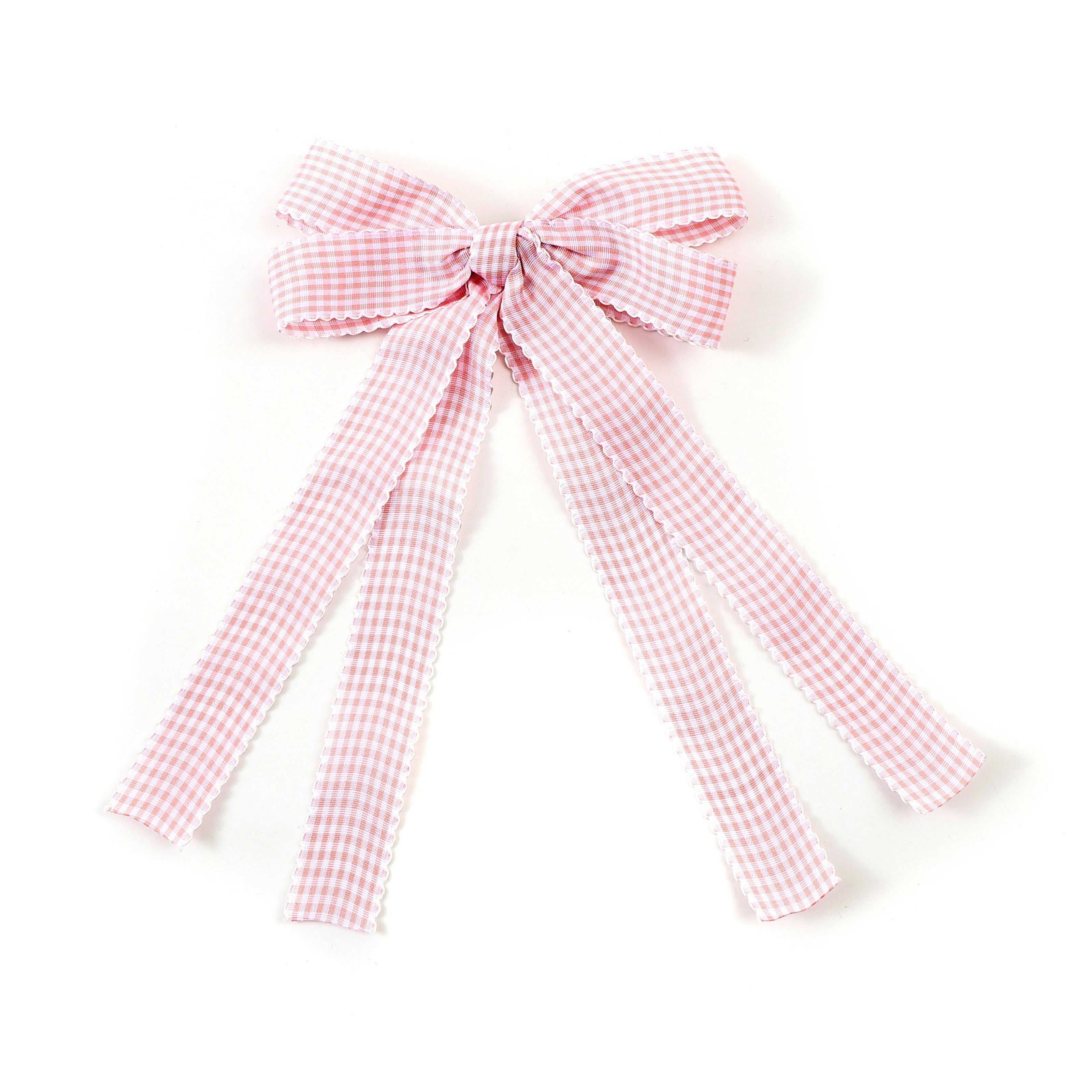 Halo Luxe Jocelyn Gingham Scalloped Bow Hair Clip - Light Pink