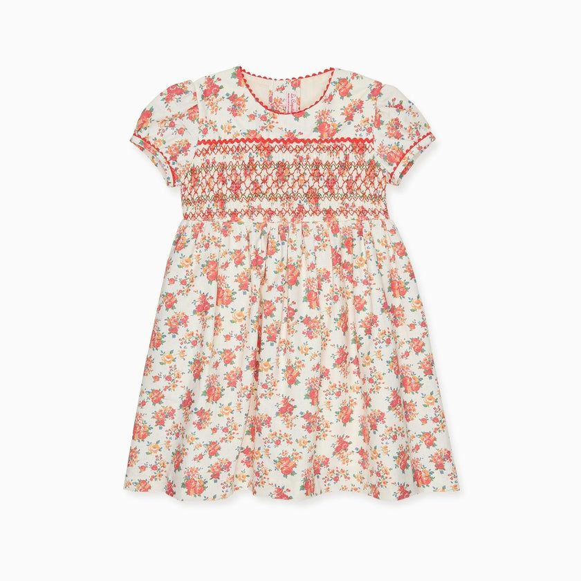 Coral Floral Soraya Girl Hand-Smocked Dress