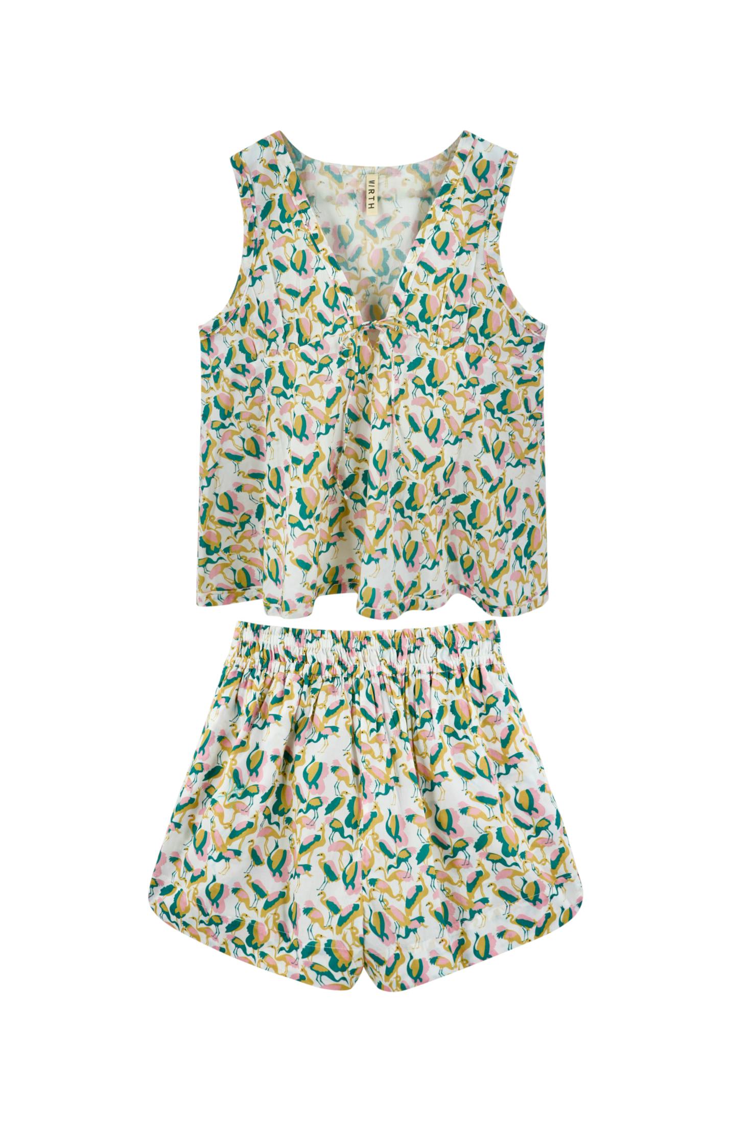 Women's Hand Screen Print Camisole Top & Pajama Shorts Set, Prints