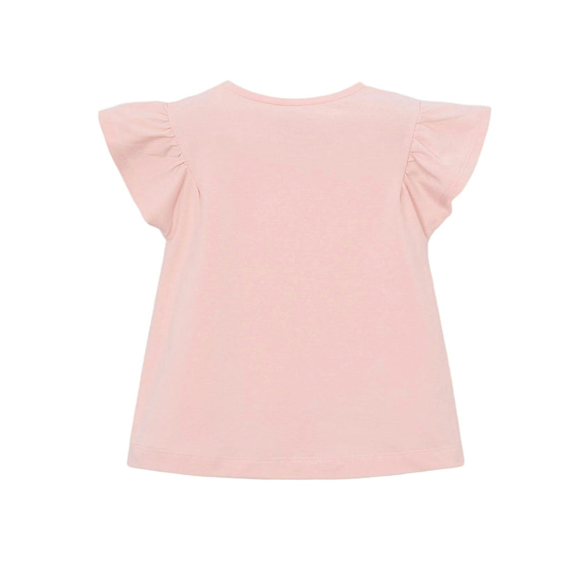 Pink T-Shirt With Ruffled Sleeves