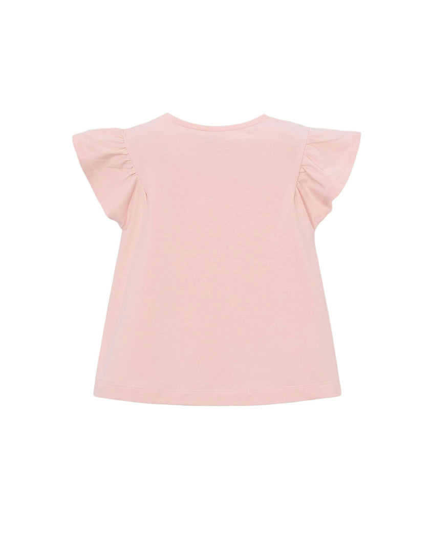 Pink T-Shirt With Ruffled Sleeves