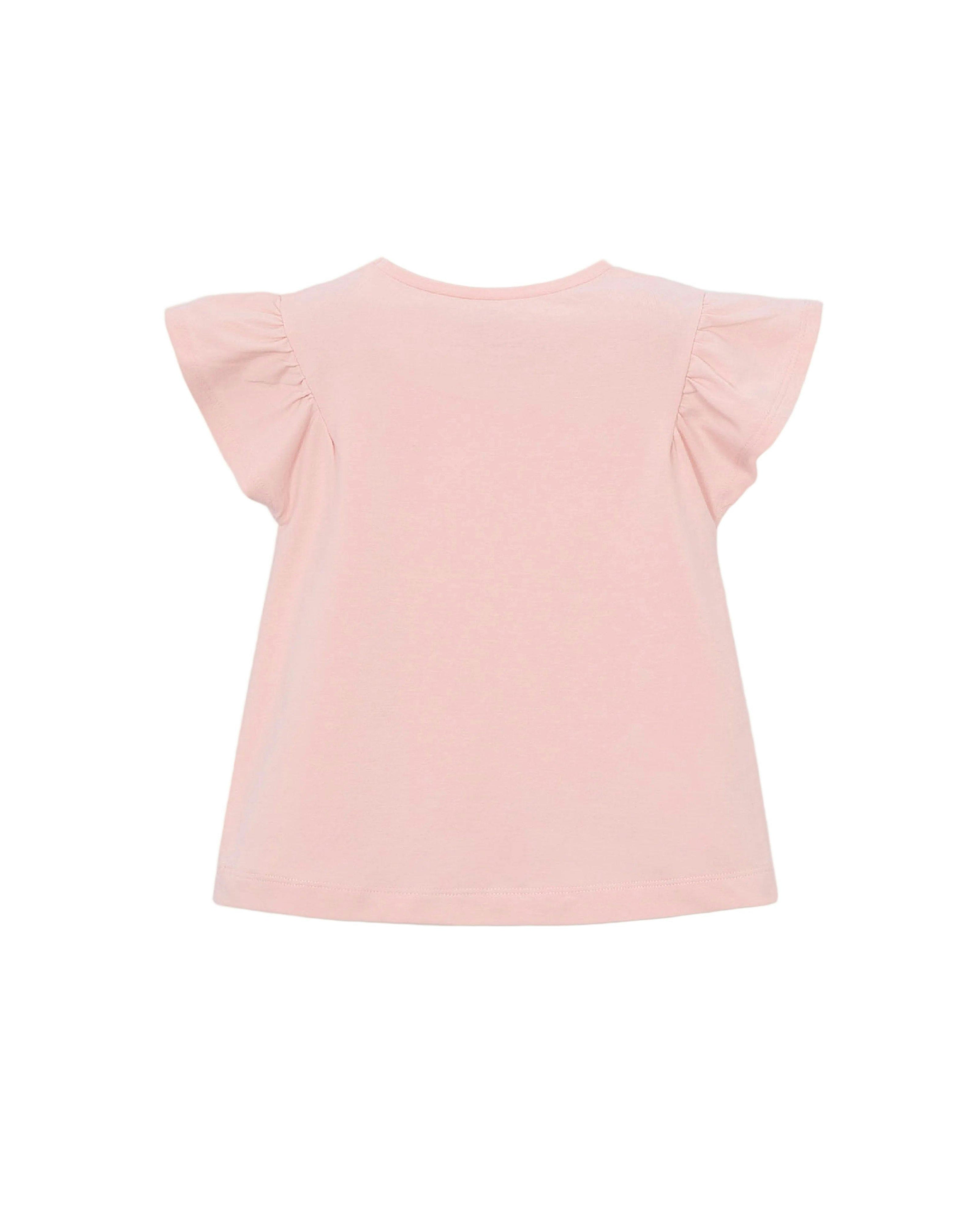 Pink T-Shirt With Ruffled Sleeves